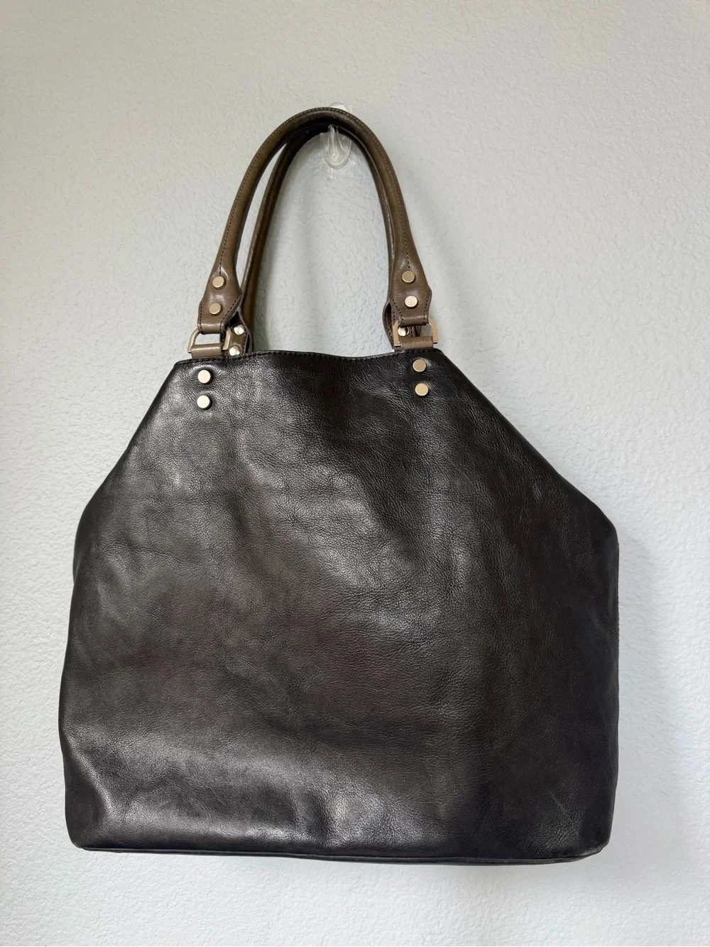 Kenneth Cole Black Leather Tote with Brown Handles